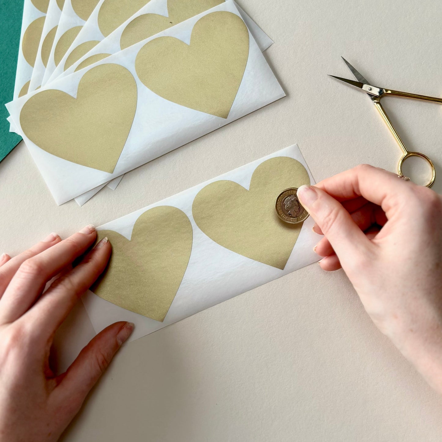 Large 70x80mm Gold Heart Scratch Off Stickers Labels